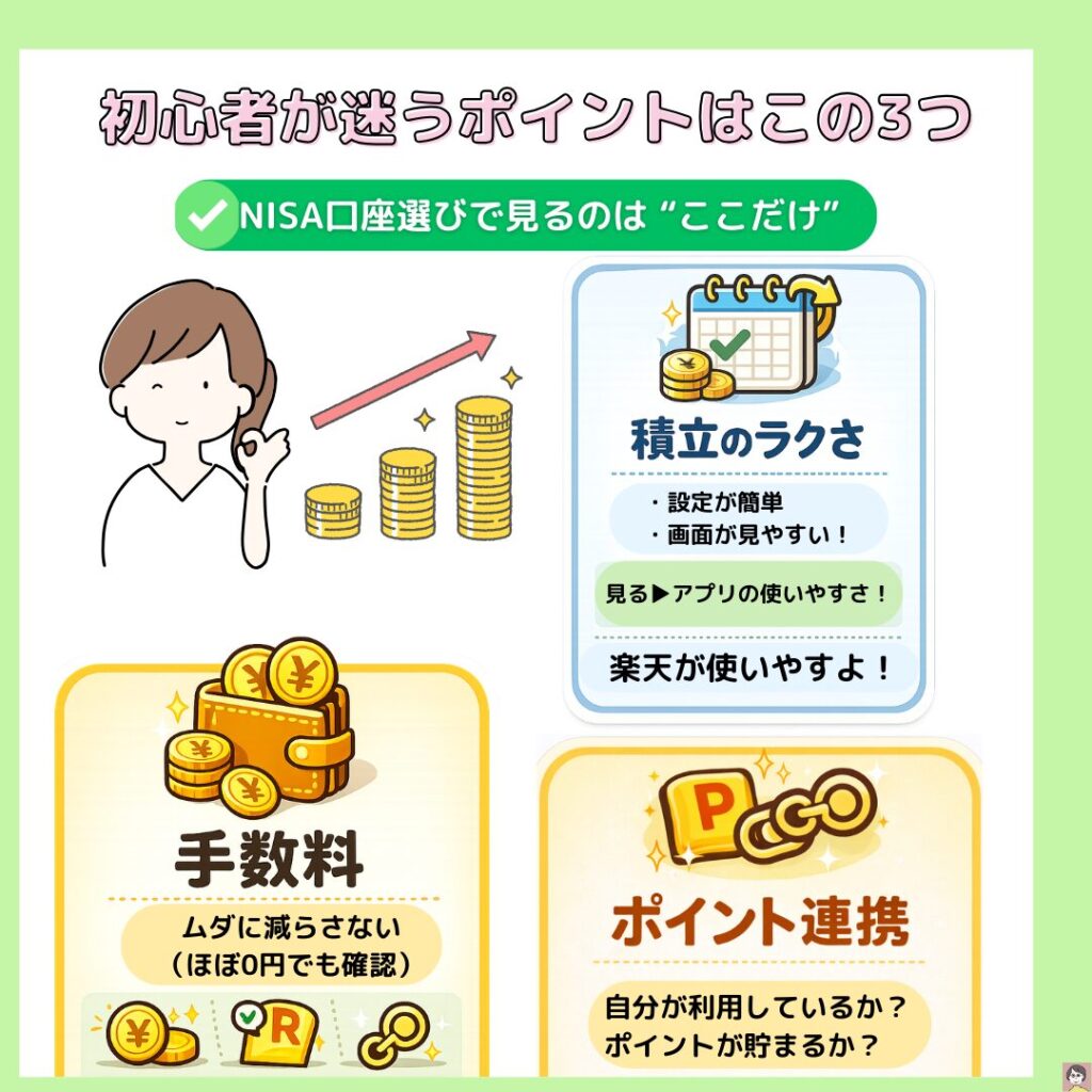 NISA口座選び 初心者が迷う3つのポイント 手数料 積立 ポイント